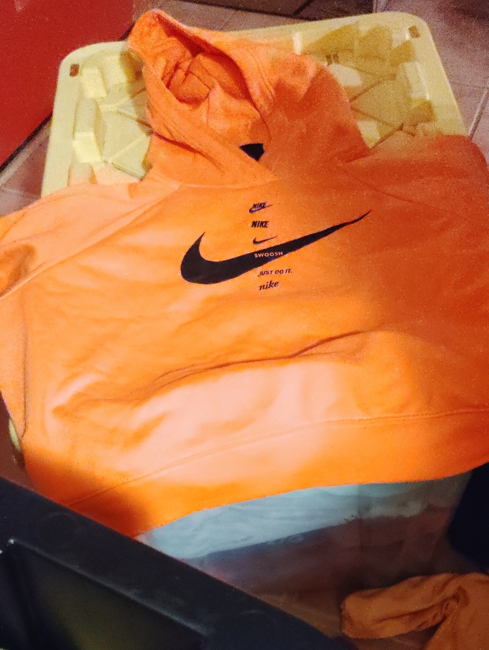 Nike Women's Orange  Pullover Hoodie with Black Swoosh